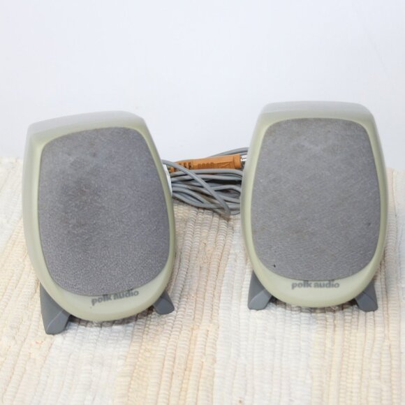 VTG POLK AUDIO MINI SPEAKER SET PC COMPUTER WIRED LEFT RIGHT GRAY DESKTOP HIPS - Picture 1 of 14